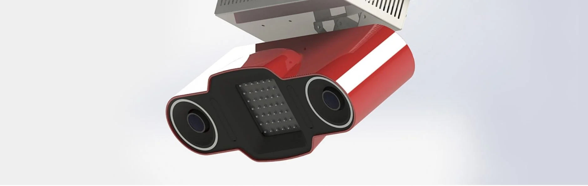 Mounted red-housing sensor example with a separate projector above it