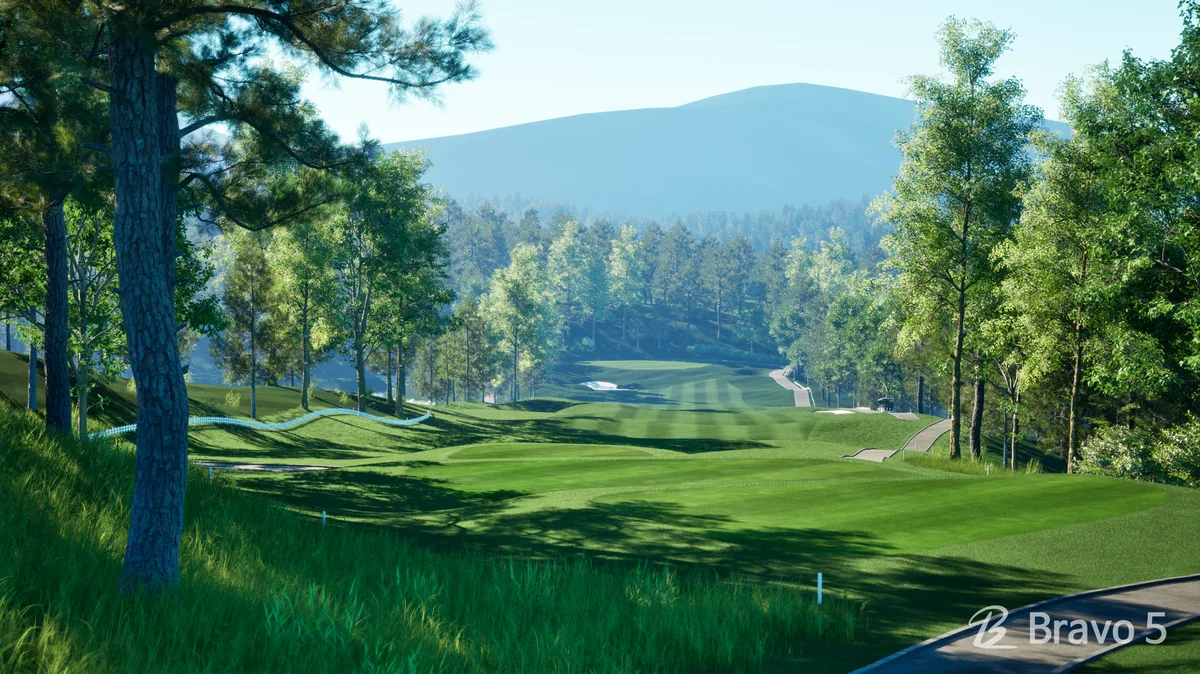 Course environment preview with trees and distant hills